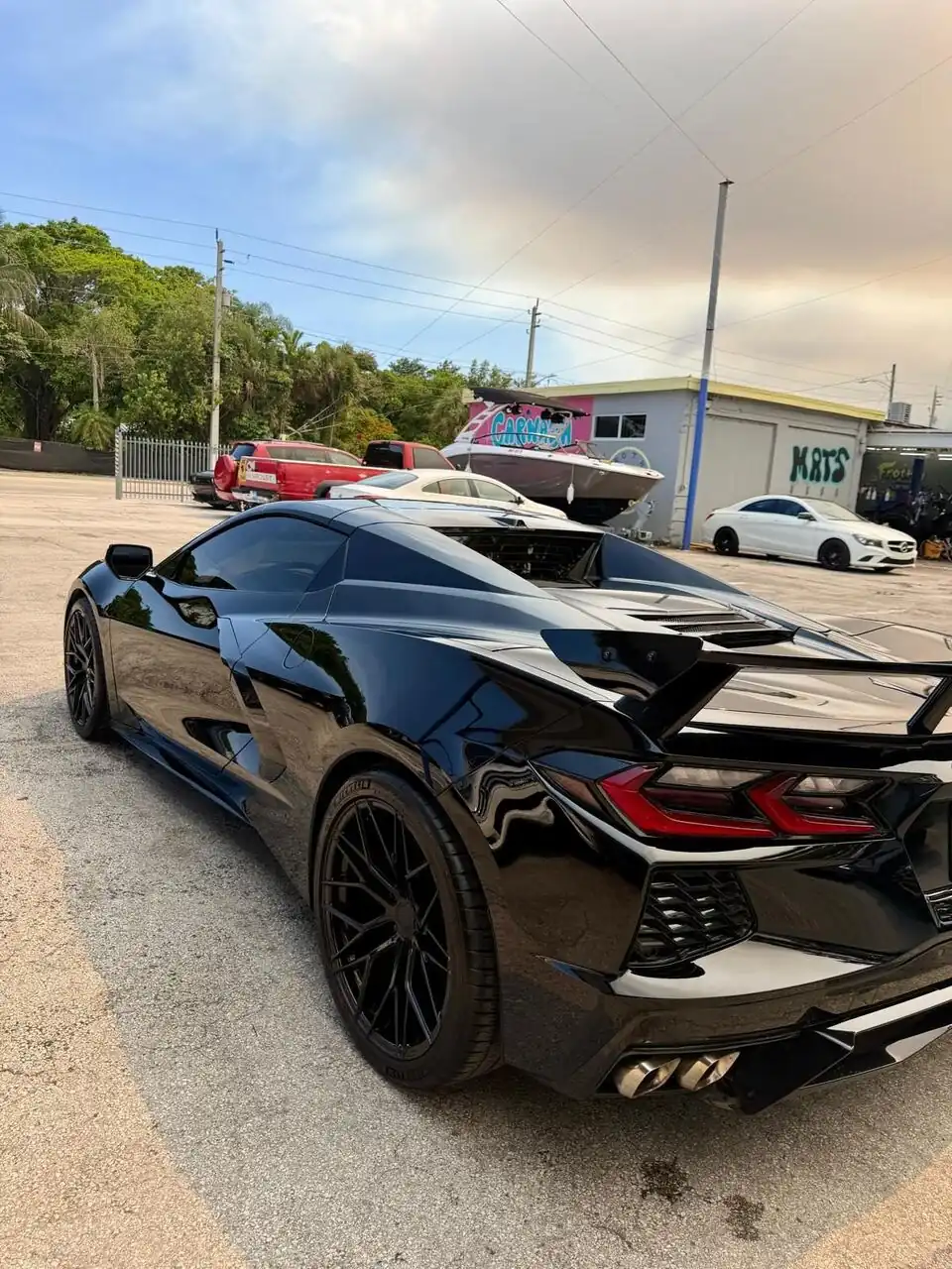 Black Corvette rear quarter, alternate angle