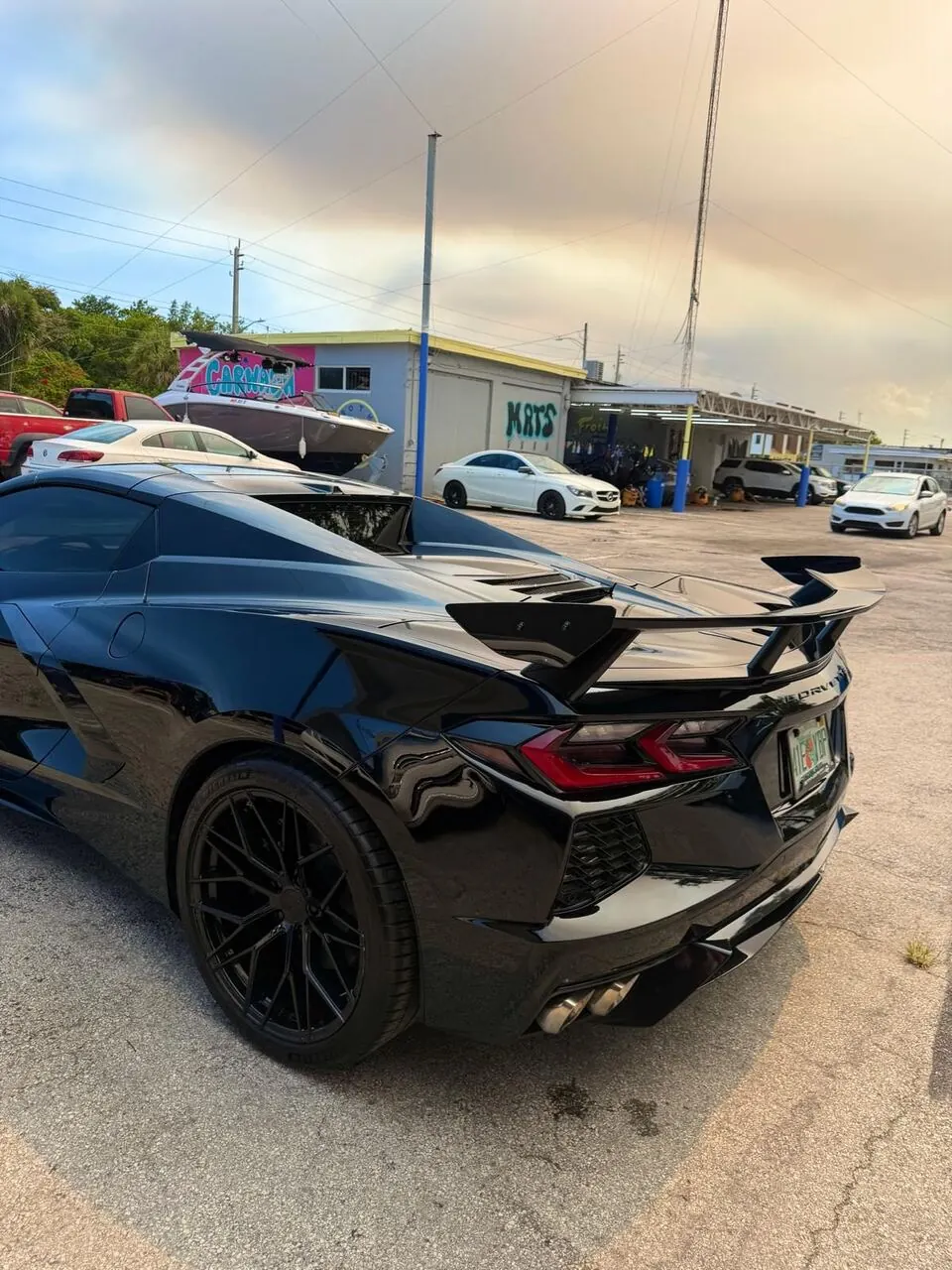 Black Corvette rear quarter view