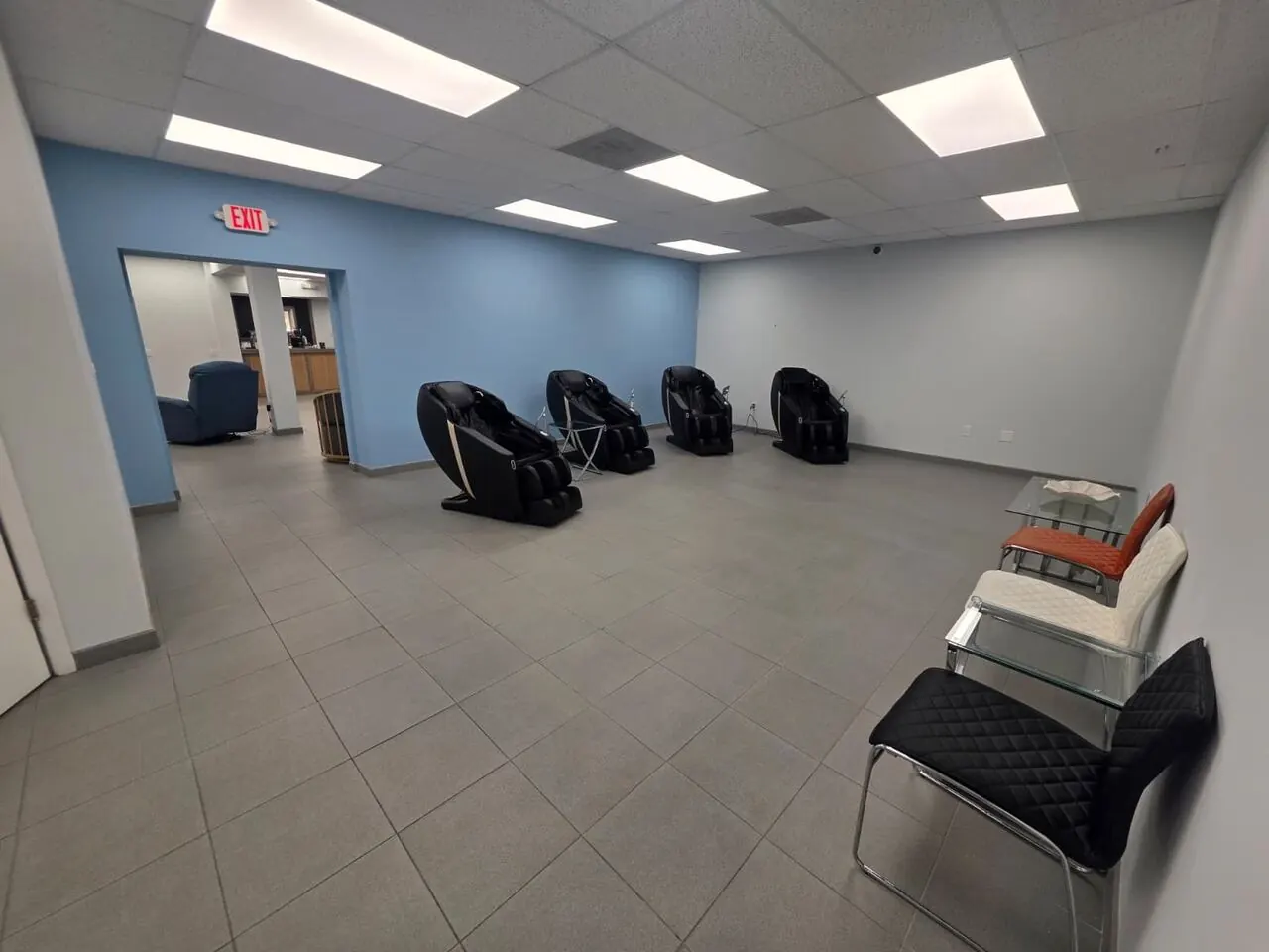 Massage chairs in the Frothy Carwash Lounge