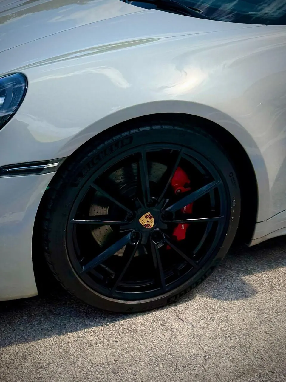 Porsche wheel and brake caliper close-up