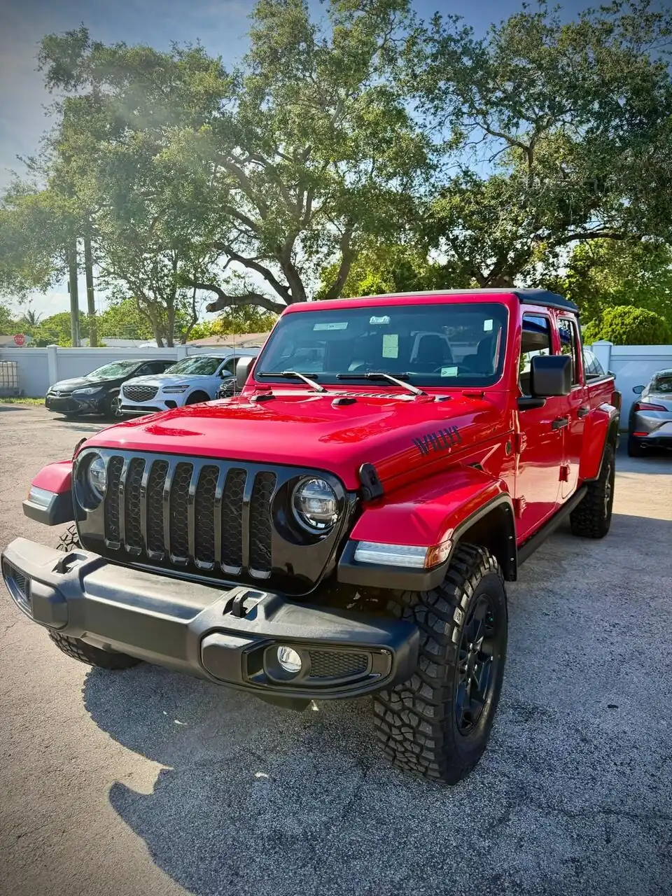 Red Jeep Wrangler front end, clean exterior