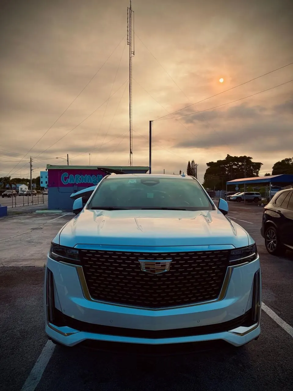 White Cadillac Escalade front end