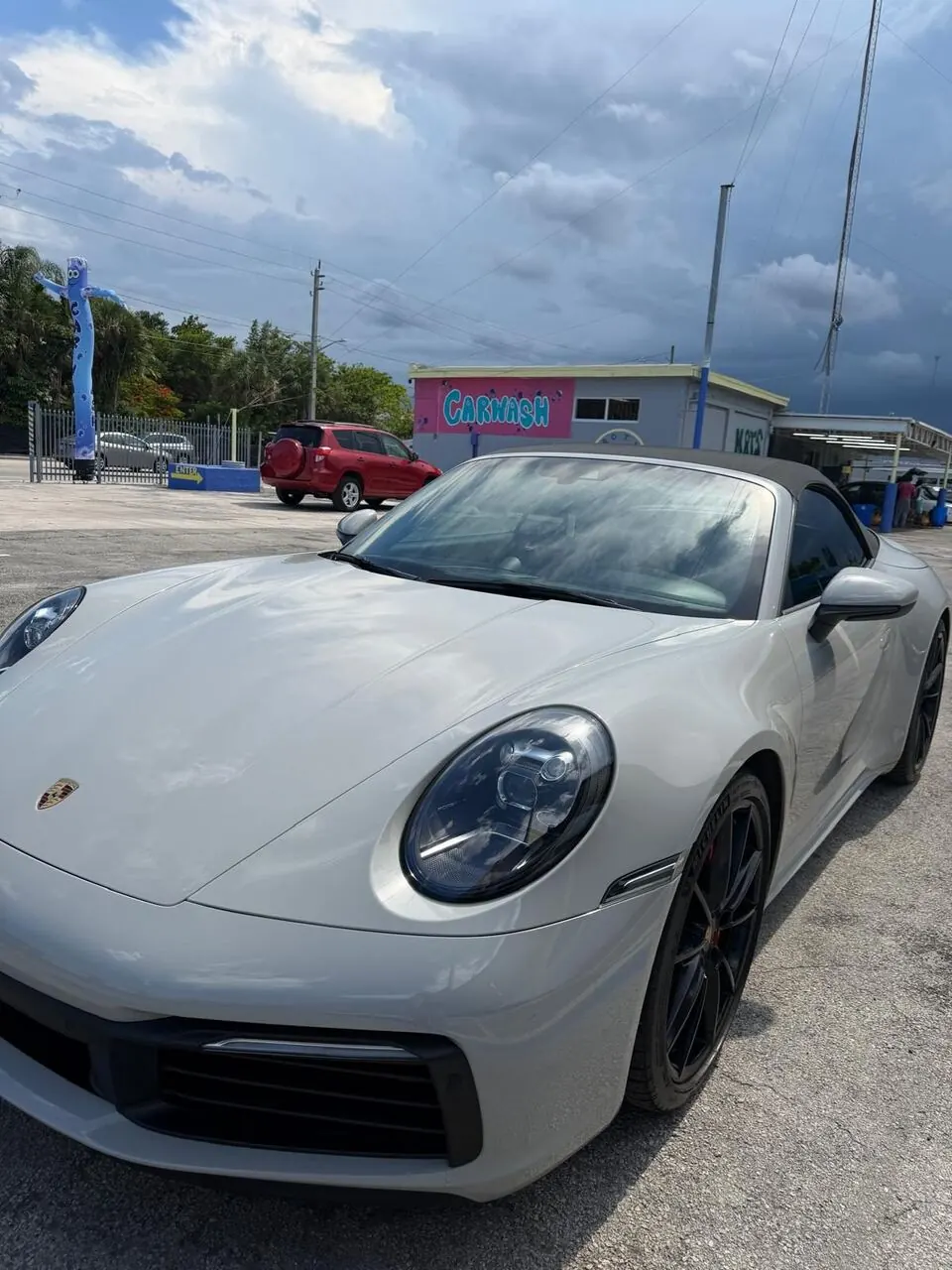 White Porsche 911 convertible front view